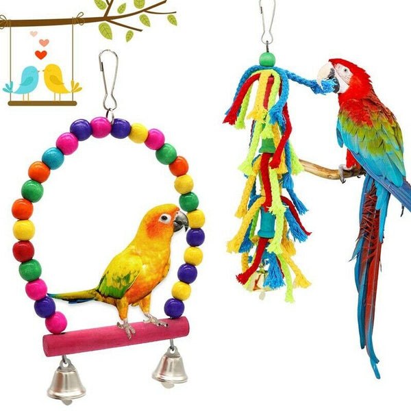 Birds Swing Toys,Parrots Chewing Hanging Perches With Bells Toys For Love B