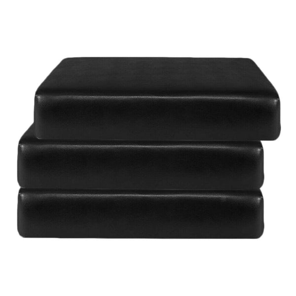 3x PU Leather Single Seat Cushion Slipcovers Covers for Sofa Couch Chairs Black