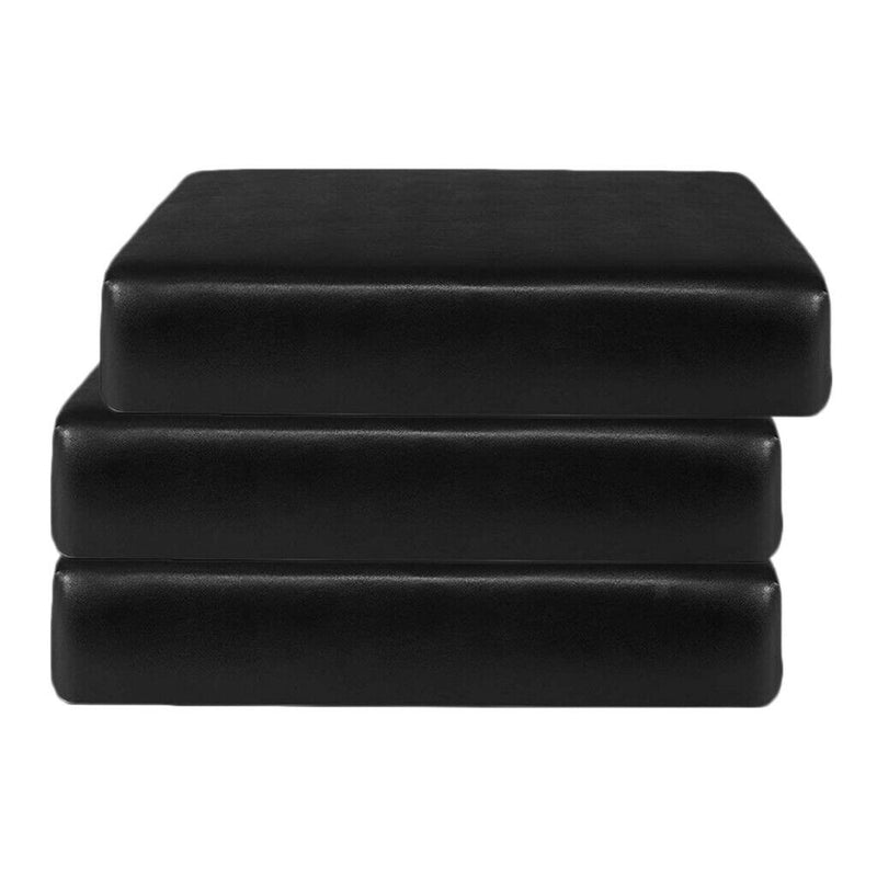 3x PU Leather Single Seat Cushion Slipcovers Covers for Sofa Couch Chairs Black