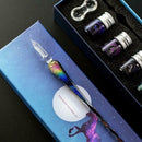Creative Crystal Glass Dip Signature Pen Filling Ink Fountain Pens W/ Pen Holder