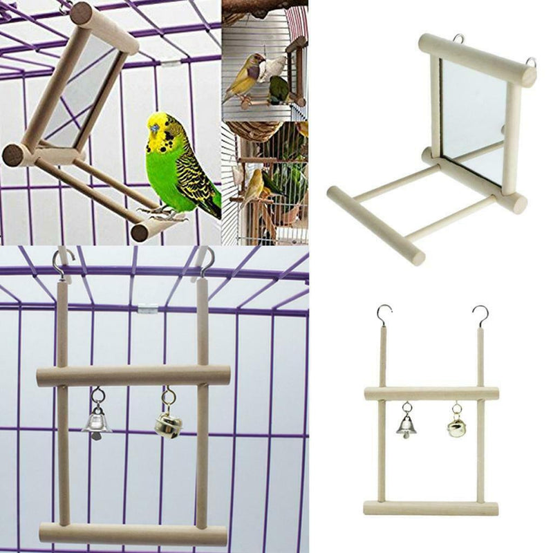 2x Parrot Cage Mirror Toys Bird Ladder Swing for Macaw African Greys Parakeet