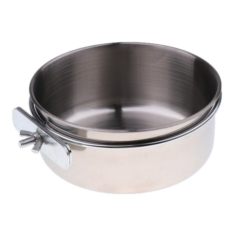 2 Pcs Stainless Steel Cage Coop Hook Cup Bird Dog Animal Food Water Bowl