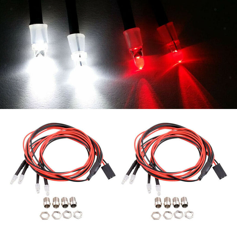 2 Set Headlights 3mm for 1/5 1/8 1/10 1/12 1/16 RC Car Truck 4 LED Light Kit