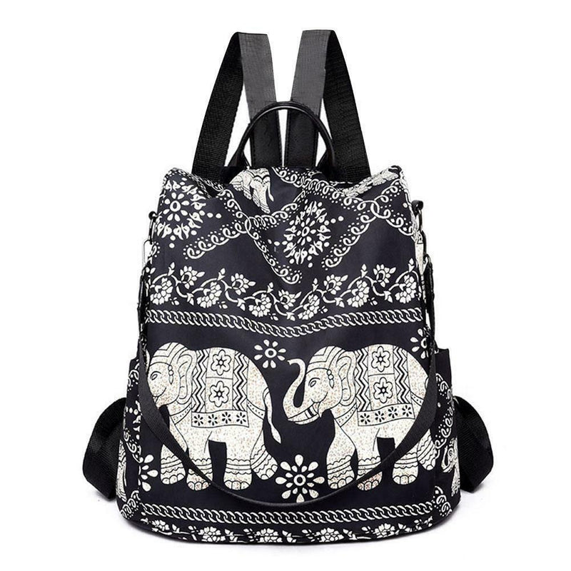 Multifunction Anti-Theft Backpack Oxford Print Lady Shoulder Bag (Elephant)
