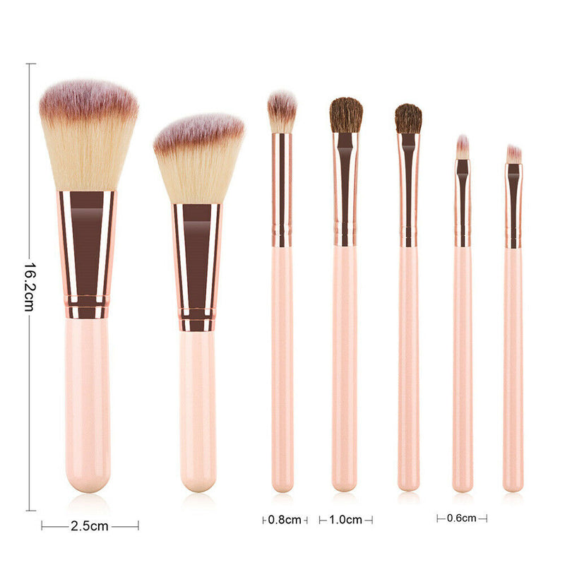 7pcs Mini Makeup Brushes Loose Powder Eyeshadow Beauty Tool (Light Brown)