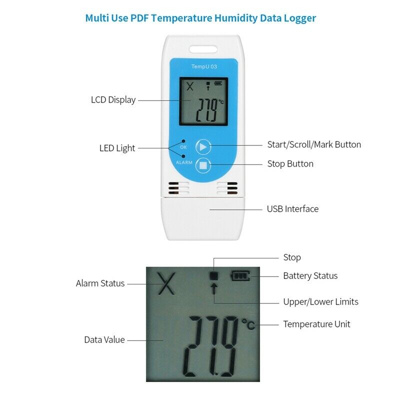 USB Temperature Humidity Data Logger Reusable RH TEMP Data Logger Recorder  I1C1