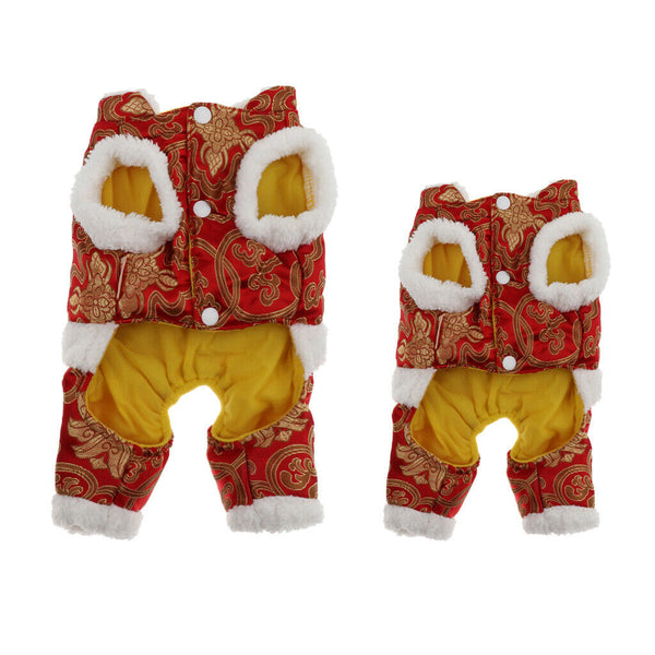 Red Chinese Style New Year Festive Dog Tang Suit Four Legged Jumpsuit S
