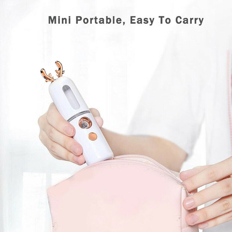 Cute Deer Shape Mini Nano Facial Mister Steamer Cool Mist Sprayer (White)
