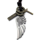 Jewelry Mens Women's Necklace, Angel Wings with Cross Pendant Leather Chain V4P9