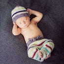 Knitted Soft Baby Boy Girl Photography Clothing Hit Color Striped Pants+Hat