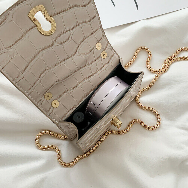 Elegant Women Pure Mini Shoulder Bags Leather Chain Messenger Bag (White)