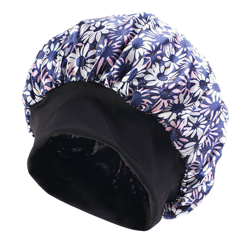 Women Floral Night Sleep Cap Hair Bonnet Hat Head Cover Turban Wrap Navy
