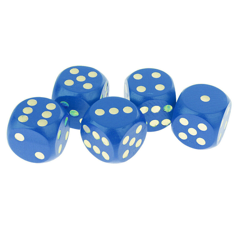 5Pcs Board Game Dice Set Die D6 Wooden for Roleplaying Game Cards Game Blue
