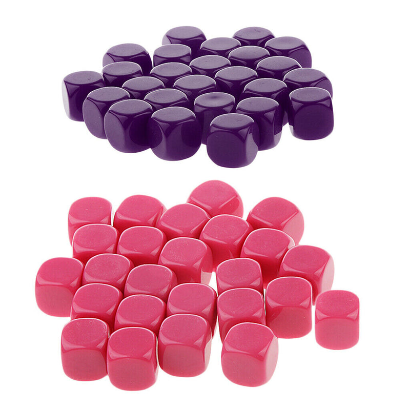 50 Pieces Opaque Blank Dice D6 for D&D RPG MTG Party Games Purple + Rose Red