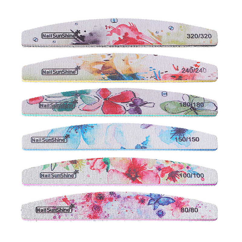 6Pcs Professional Nail Files, 80/100/150/180/240/320 Grit, Double Sided Washable