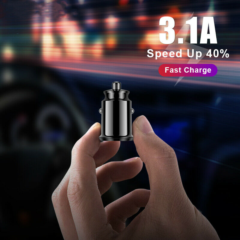 Mini Dual USB Car Charger Twin 3.1A 12V Universal Lighter Socket Adapter Plug