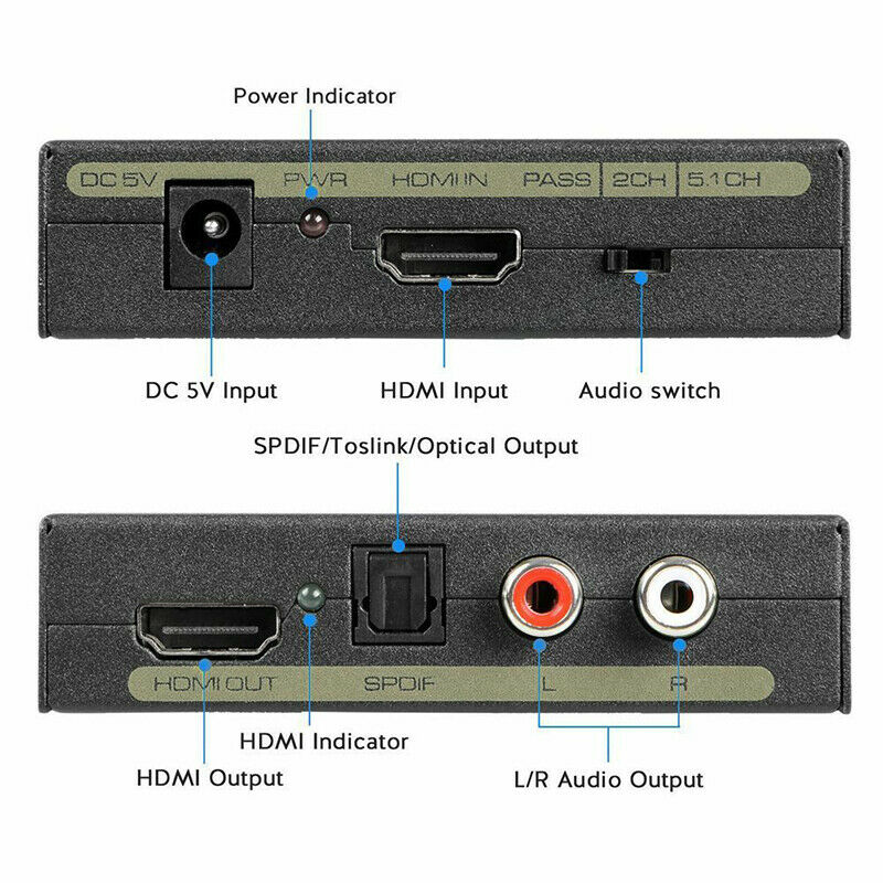 1080P Audio Extractor Converter Splitter HDMI To HDMI & Optical SPDIF + RCA  Bj
