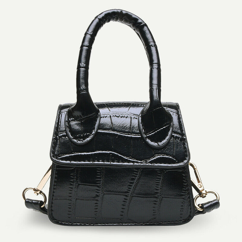 Retro Leather Women Shoulder Tote Bags Solid Mini Crossbody Handbag (Black)
