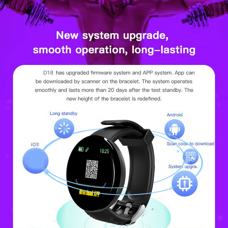D18 Round Men Women Bluetooth Smart Watch Sport Smartwatch  Blue