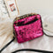 Sequins Leopard Splicing Shoulder Bag Women Crossbody Handbag (Rose Red)