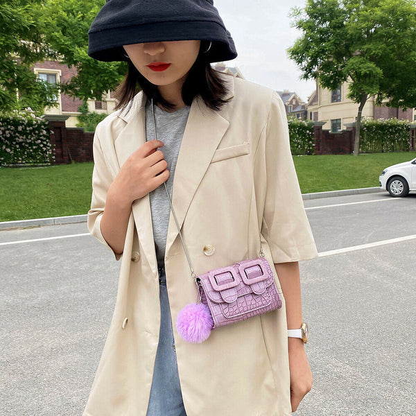 Women Mini Messenger Bags Alligator PU Retro Chain Shoulder Purse (Purple)