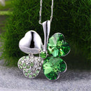Lucky Clover Heart Pendant Necklace Crystal Four Leaf Charm Chain Fashion