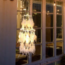 Double Circle White Feather Dream Catcher With Mobile Led Fairy Lights Wall