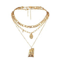 Multi Layer Coin Necklace Emerald Pendant Women Street Punk Clavicle Chain