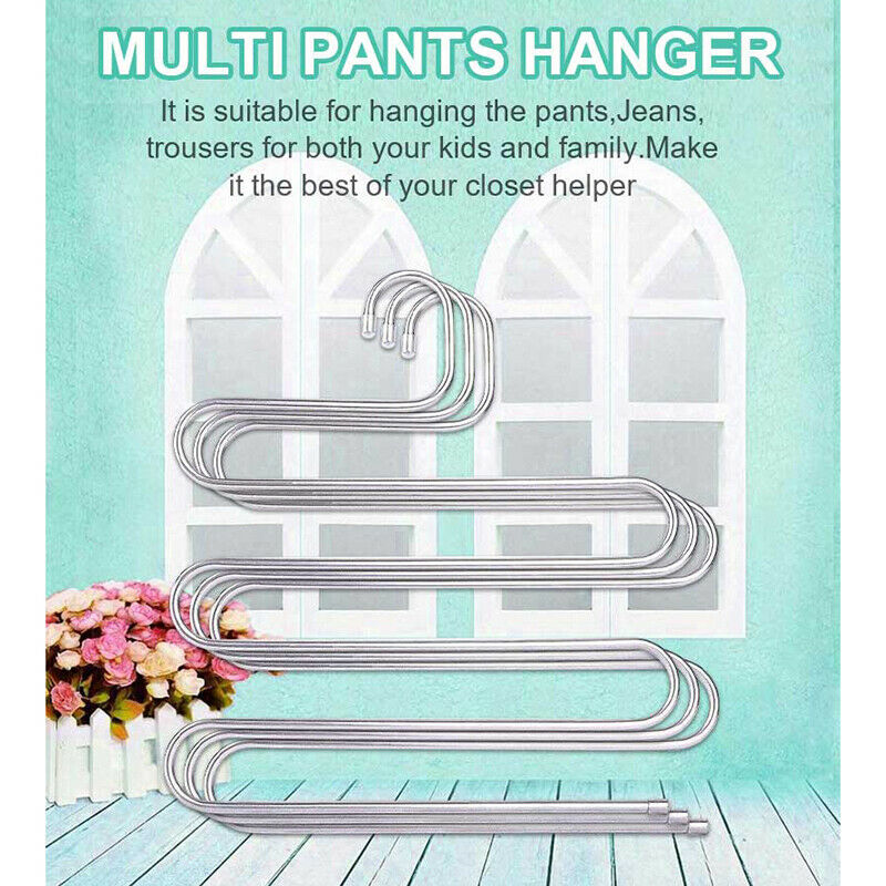 4PCS  Pants Hanger Rack S-type 5 Layers Clothes Belt Hanger Space Saving Sto Gw