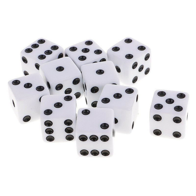 Pack of 20 Black+White Square 6 Sided Dices Die 0.62inch for Party Casino Table