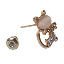Korean Fashion Cute Cat Stone Crystal Rhinestone Women Stud Earrings beige T2D6