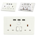 Double Wall UK Plug Socket 2 Gang 13A 3 USB Charger Plate Port Outlets R1U9