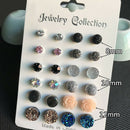 12Pairs Charming Women Round Rhinestone Flower Stud Earrings Jewelry Gift Hot