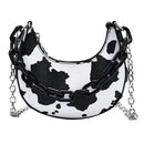 Women Animal Printed Crossbody Bag Crescent Chain Shoulder Handbag (Cow) A