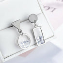 Women Crystal Rhinestone Circle Square Asymmetric  Drop Dangle Ear Stud Earri %o