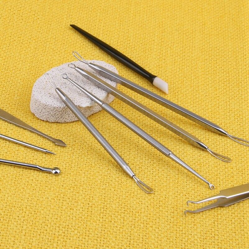 9Pcs Stainless Steel Acne Extractor Removing Tool Face Skin Care Blackhead  D5H3