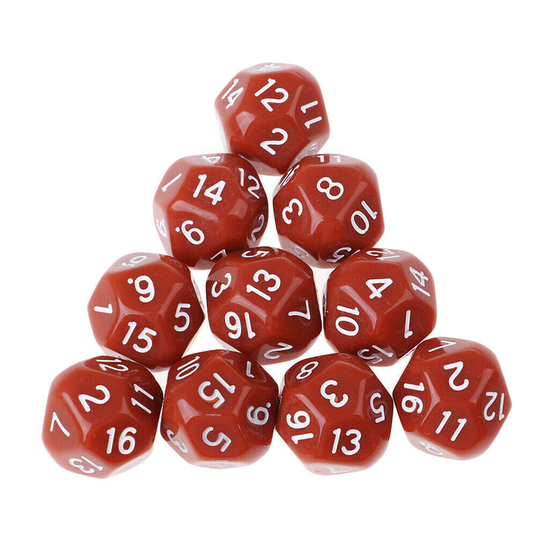10pcs 16 Sided D16 14mm Acrylic Opaque Dice for Role Playing Game RPG Coffe