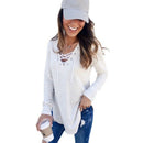 Women Autumn Fashion V Neck Lace Up Long Sleeve Sweatshirt T Shirt Ladies C