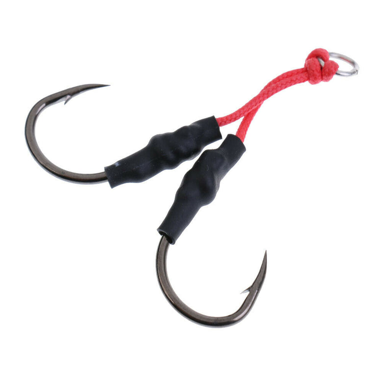 10Pcs Carbon Steel Fishing Dual Assist Hook with PE Line with Shrink Tube