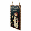 Warm Winter Wishes Snowman Hanging Board Wooden Rectangle Hanging Wall Sign S1G5