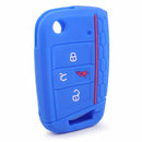 BLUE 4 Button Silicone Remote Key Cover Fob Case fit for VW Golf Polo 2017
