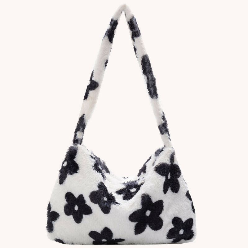 Animal Pattern Shoulder Underarm Bag Women Plush Top-handle Handbag (1)