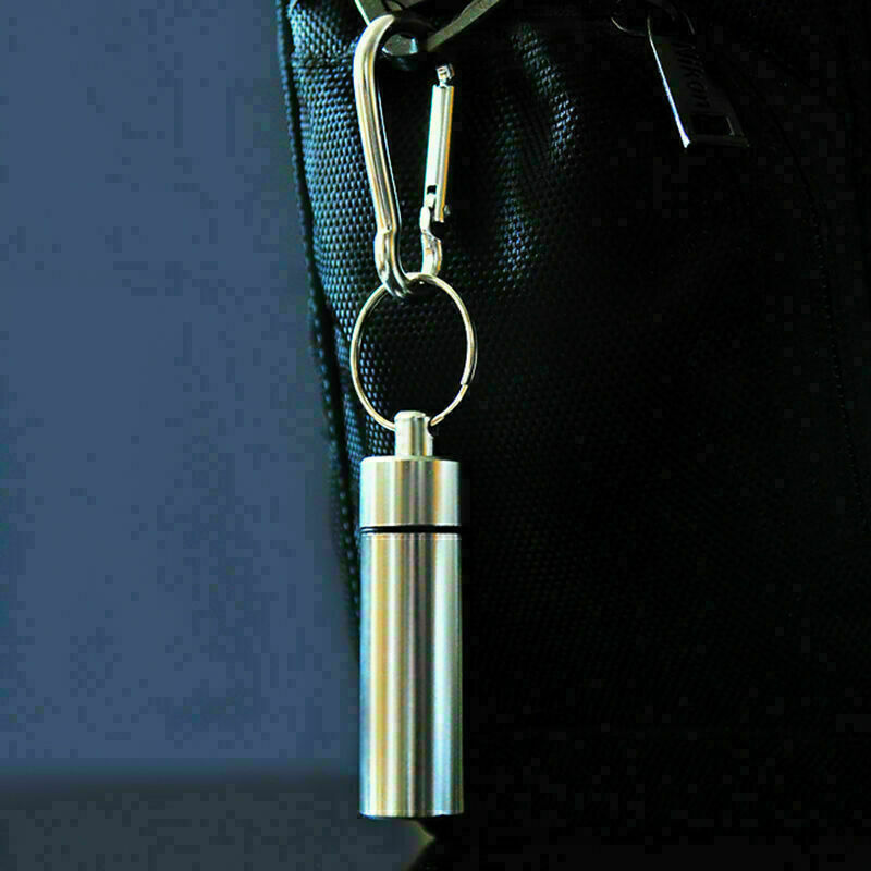 Keyring Tablets Medicine .Container Pill Box Aluminium Hol Key Drug Chain G B0Q7