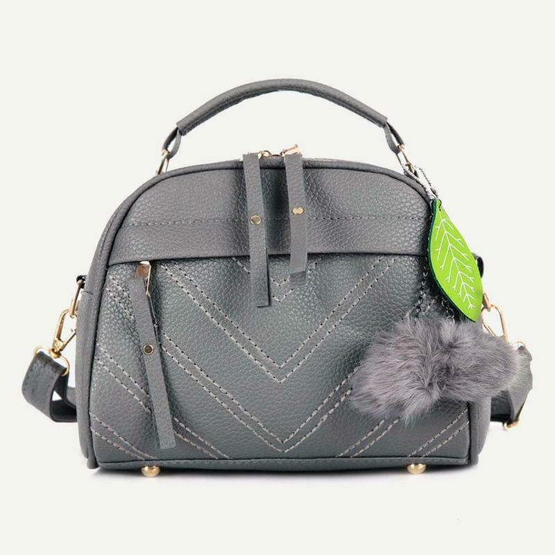 Pure Color Hair Ball Pendant Shoulder Handbags Women Crossbody Bags (Grey)