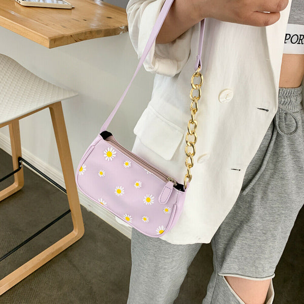 Daisy Handbag Women PU Leather Elegant Shoulder Underarm Totes Bag (Purple)