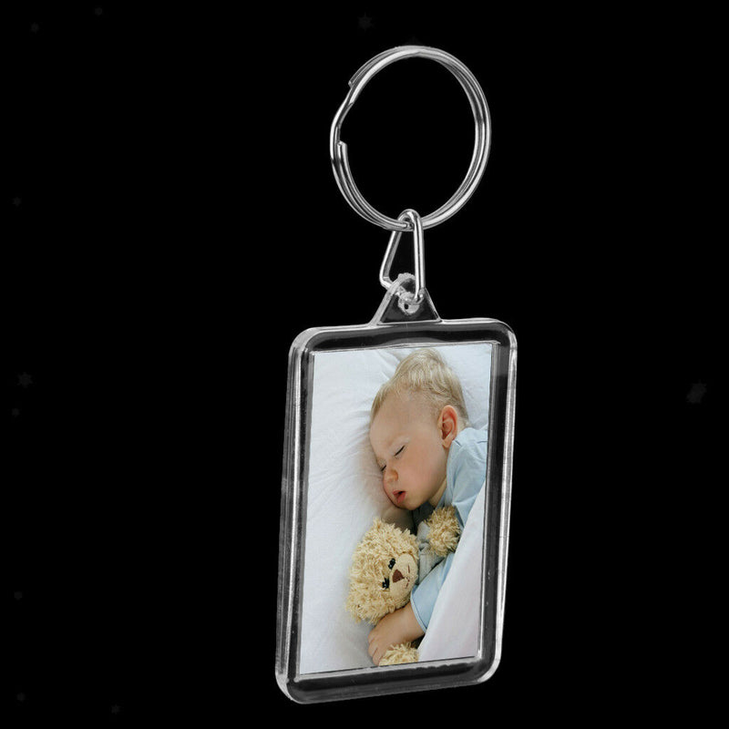 10pcs ACRYLIC BLANK KEYRINGS INSERT PHOTO KEYCHAIN DIY Handicraft 28x49mm