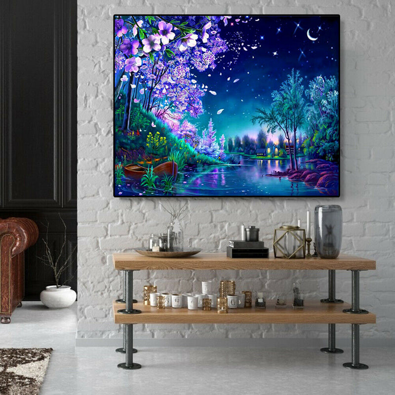 Painting By Numbers Kit DIY Night Scene Hand Painted Canvas Oil Art Picture