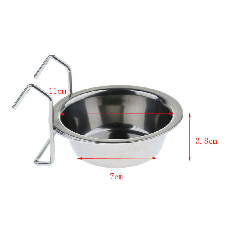 2 Pcs Stainless Steel Food Water Cup Feeder Feeding Dish For Parrot Bird Macaw