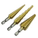 New 3Pcs Steel Titanium Coated Step Drill Bit Quick-change 1/4" Hex Shank Hot
