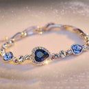 Fashion Charm Ladies Ocean Heart Blue Crystal Rhinestone Bangle Bracelet Gi N3E4